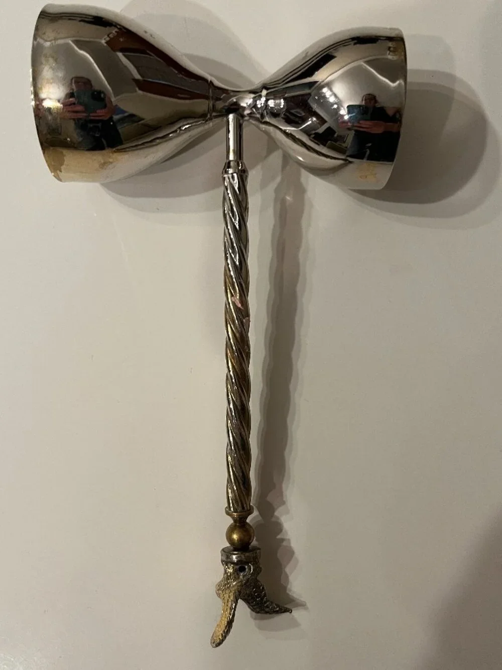 Vintage Silver Plated Handled Double Jigger Twisted Stem Crested Eagle Finial